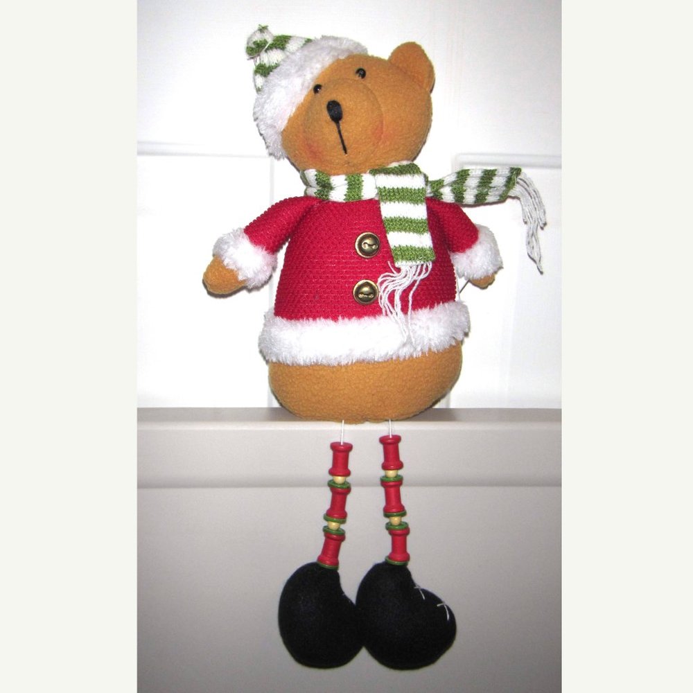 Plush Teddy w/ Scarf & Hat 15" Shelf Sitter Sitting Holiday Christmas Decoration